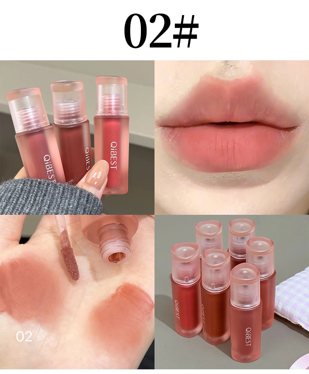 QIBEST 6 Colors Matte Liquid Lipstick Velvet Durable Lip Gloss Sexy Red Lip Stain Makeup Waterproof Lasting Lip Mud Cosmetics