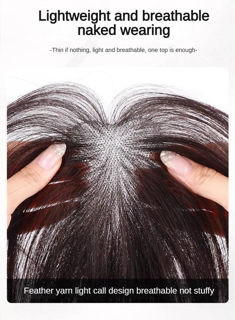 7x11cm Ultra-Thin Mesh Hair Toppers Clip-In Bangs Human Hair Fluffy Volumizing Cover Gray Hair Invisible Natural Women Daily