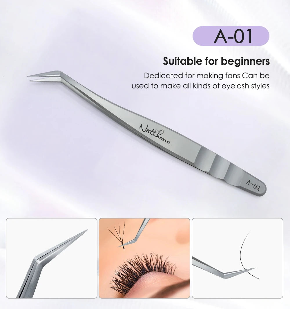 NATUHANA Eyelash Extension Tweezers Stainless Steel High Precision Stainless Steel Superhard Anti-Static Tweezers Makeup Tools