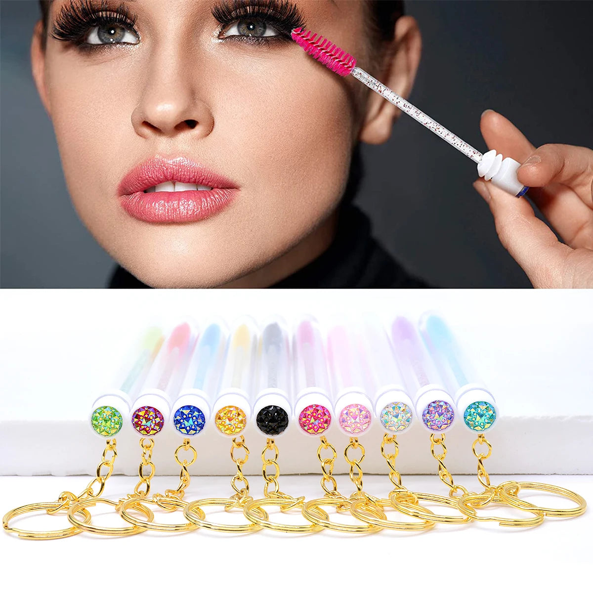 5pcs/Lot Eyelash Brushes Tubes With Keychain Lash Brush In Clear Container Disposable Eyelash Extension Mascara Wands With Case