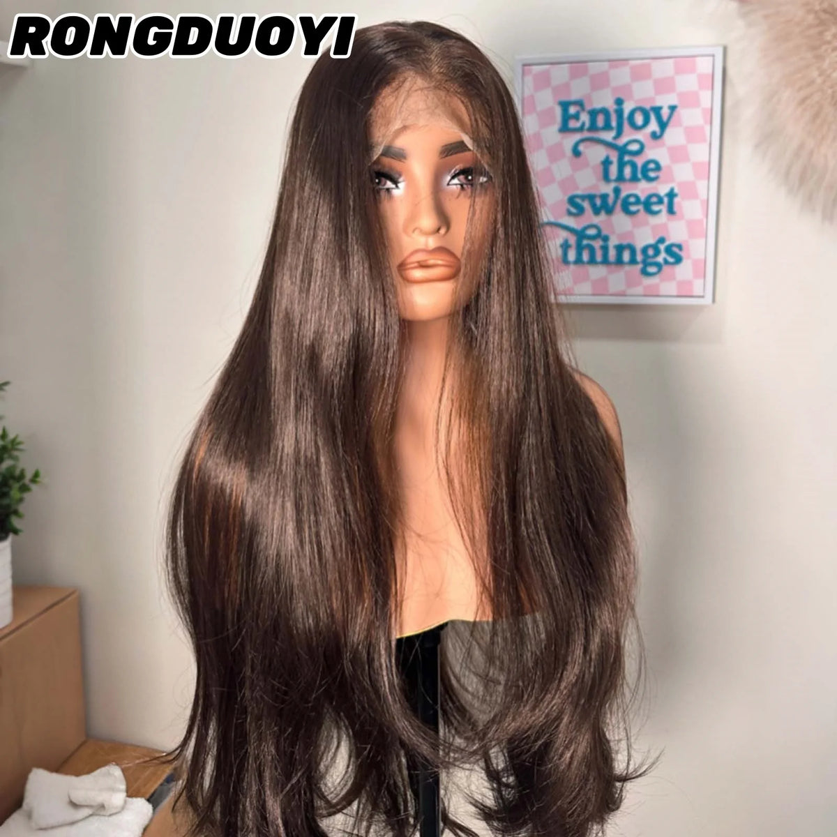 Chestnut Brown Wig Long Curly Wavy Synthetic Hair Wig Free Part Natural Wave 13X4 Lace Front Wigs for Women Daily Party Cosplay