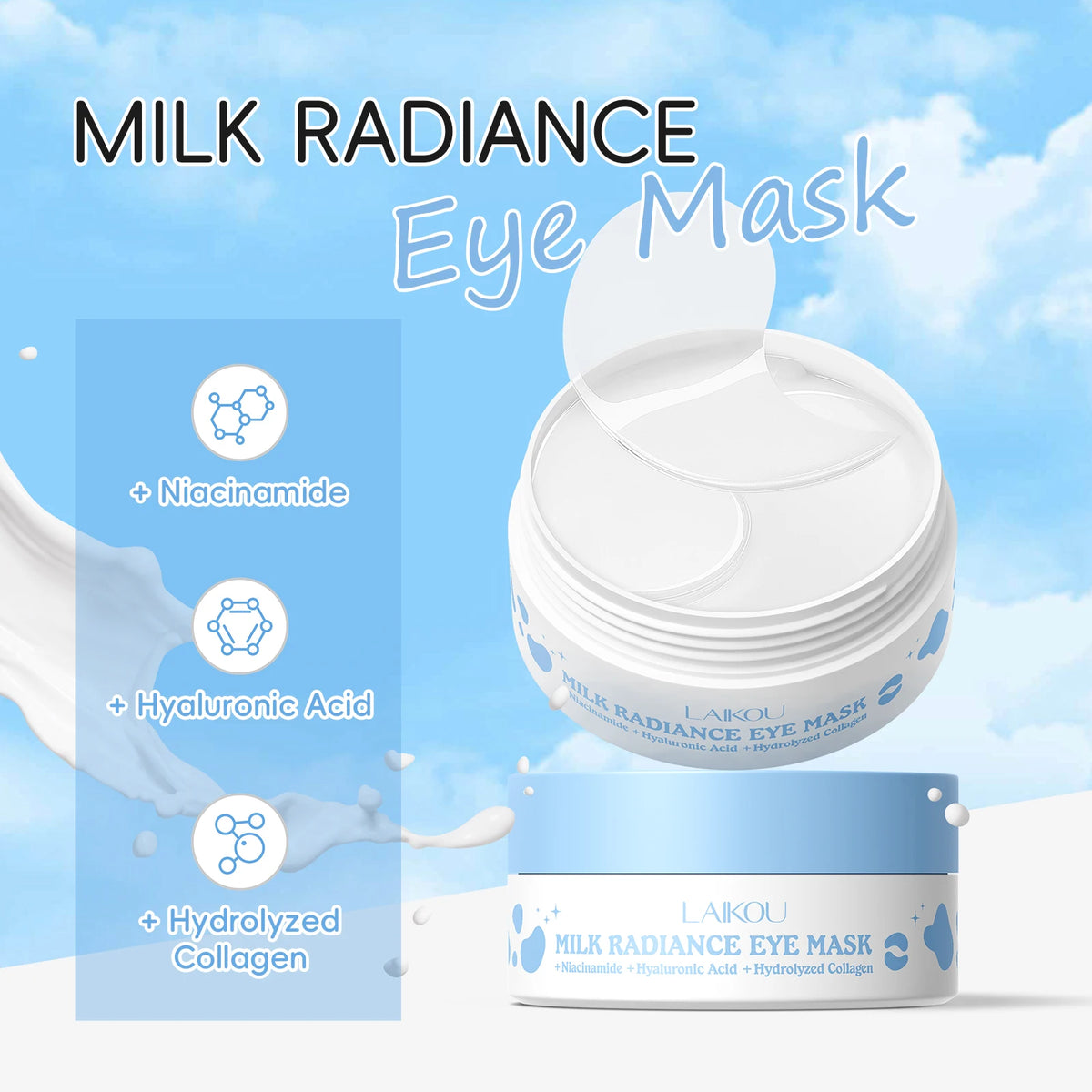 LAIKOU Milk Radiance Eye Mask 50 Pieces 70g Firming Nourishing Hydrating Collagen Under Eye Patches