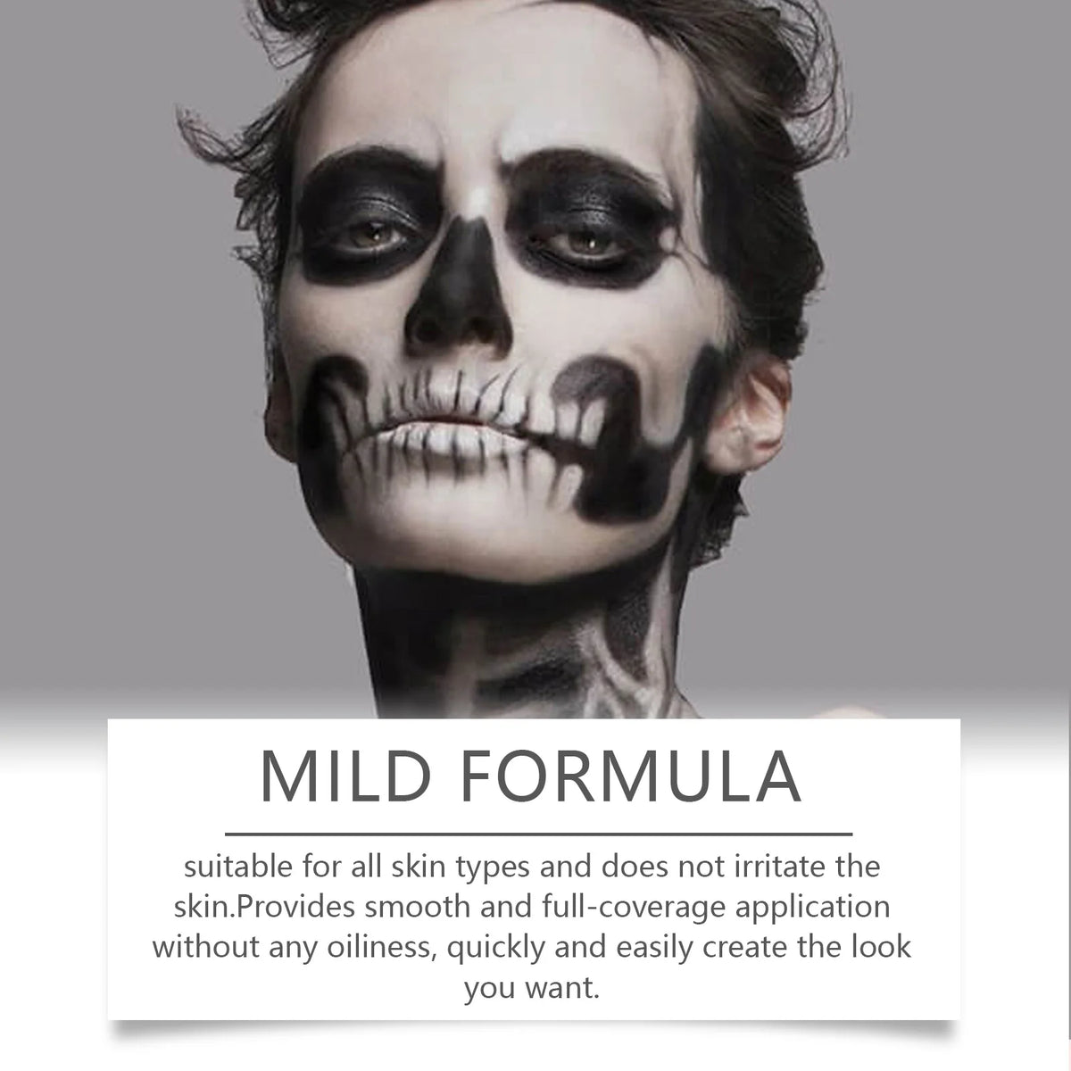 Halloween Makeup Face Body Paint With Brush Long Lasting High Coverage Mild Gentle Skin‑Friendly Halloween Skeleton Zombie