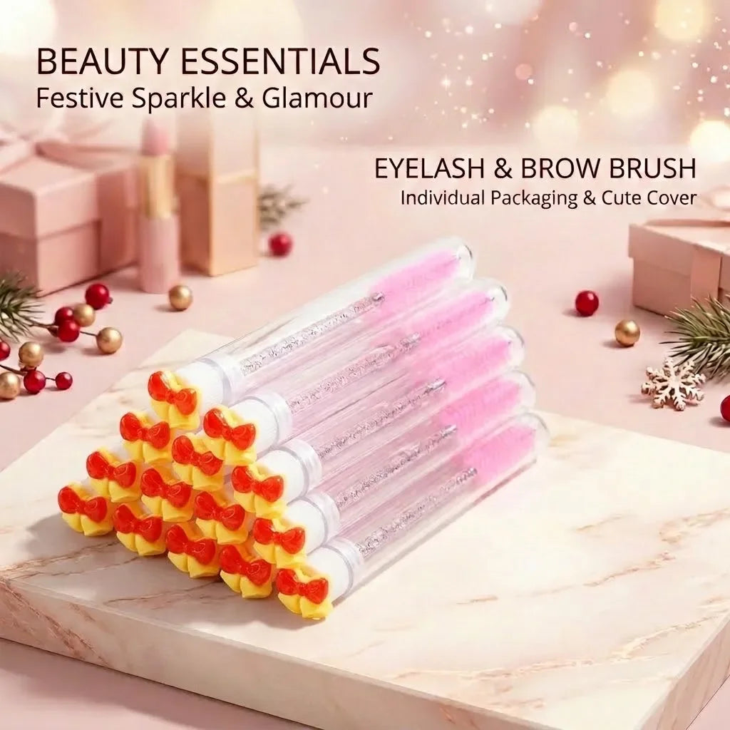 10pcs Christmas Mascara Eyelash Brush in Tube with Christmas tree, Dust-Proof Reusable Mascara Wand Lash Applicator Makeup Tool
