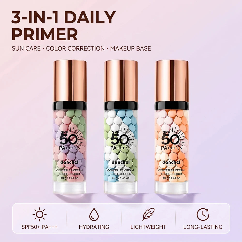 Three Color Press Release Cream Concealer Isolation Makeup Facial Base Brightening Hydrating Liquid Concealer Face Primer Glow