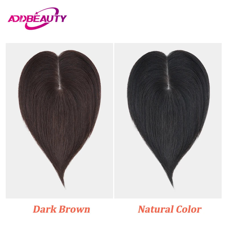 Straight Hair Topper Toupees Addbeauty Silk Base Human Hair Piece for Women 100% Remy Human Hair Clip in Hair Extensions Natural