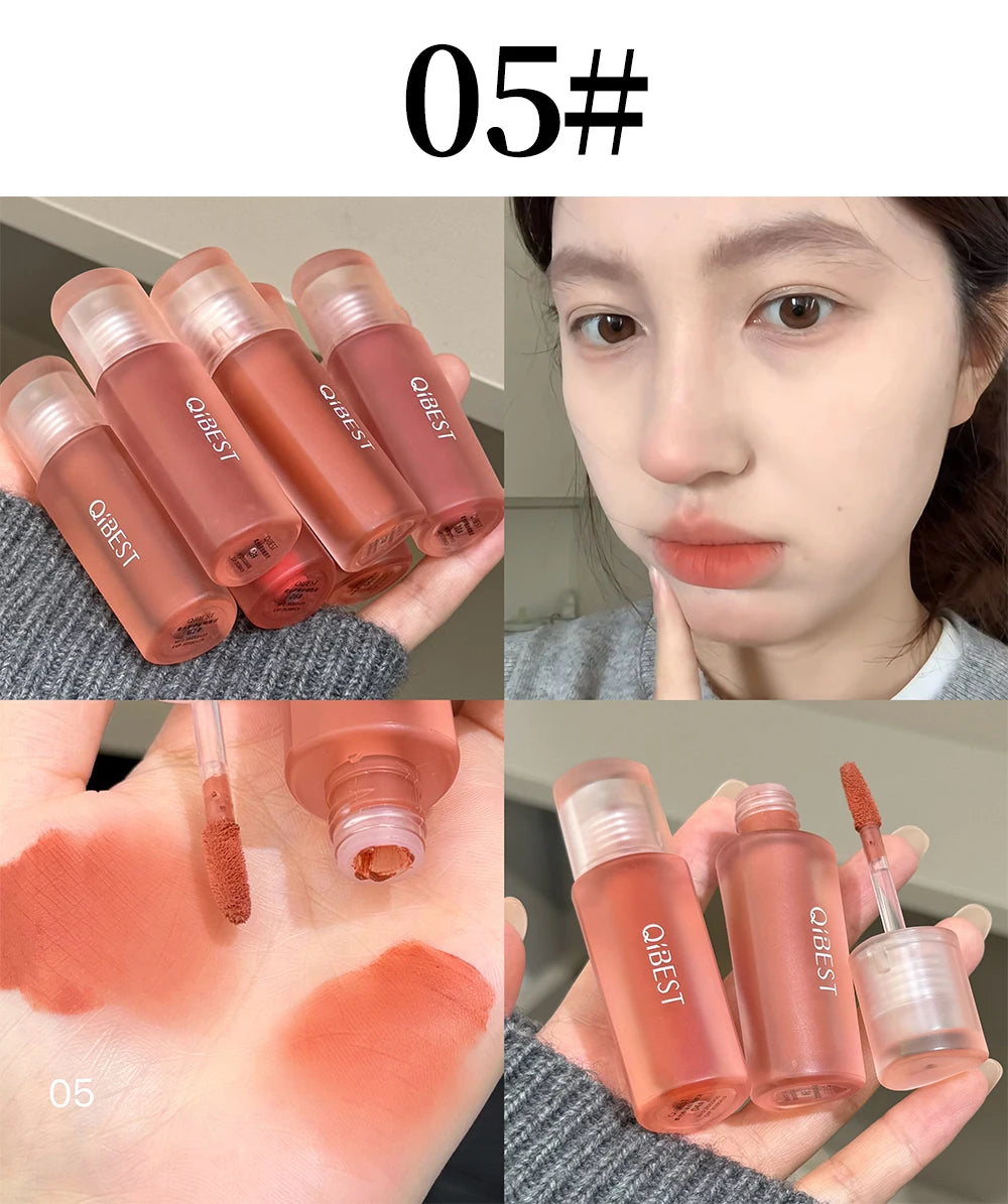 QIBEST 6 Colors Matte Liquid Lipstick Velvet Durable Lip Gloss Sexy Red Lip Stain Makeup Waterproof Lasting Lip Mud Cosmetics