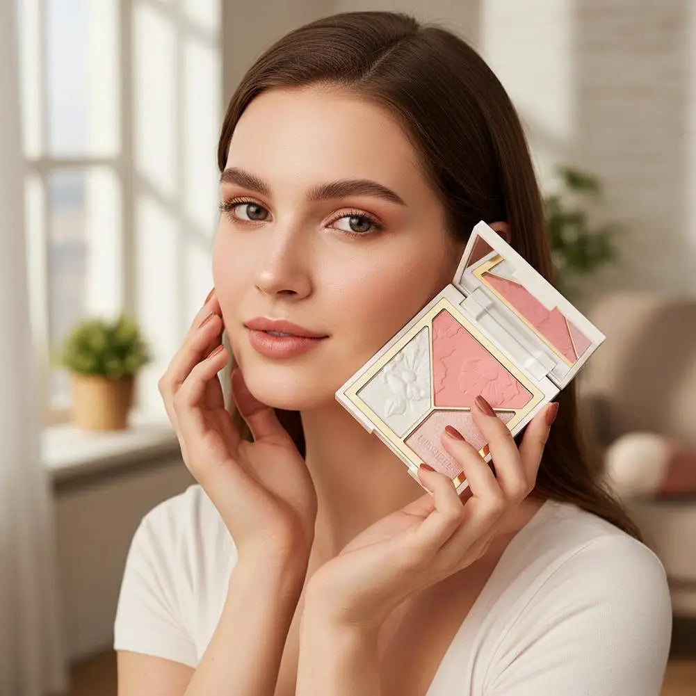 3 colors Highlight Matte Fine Glitter blusher three-color palette Silhouette Nose Shadow Makeup Palettes Face Brightening