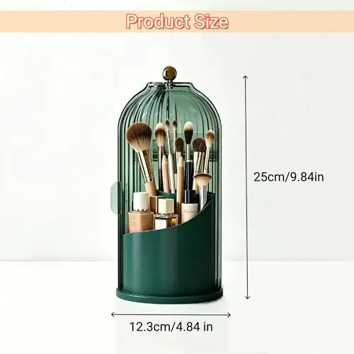 Makeup Brush Holder Organizer With Lid,360 Rotating Dustproof ABS Storage Caddy,3 Slots Sliding Lid Toothbrush Holder With Non-Slip Base,Multi-Use Space-Saving Organizer For Makeup Brushes Toothpaste,Perfect For Vanity Bathro