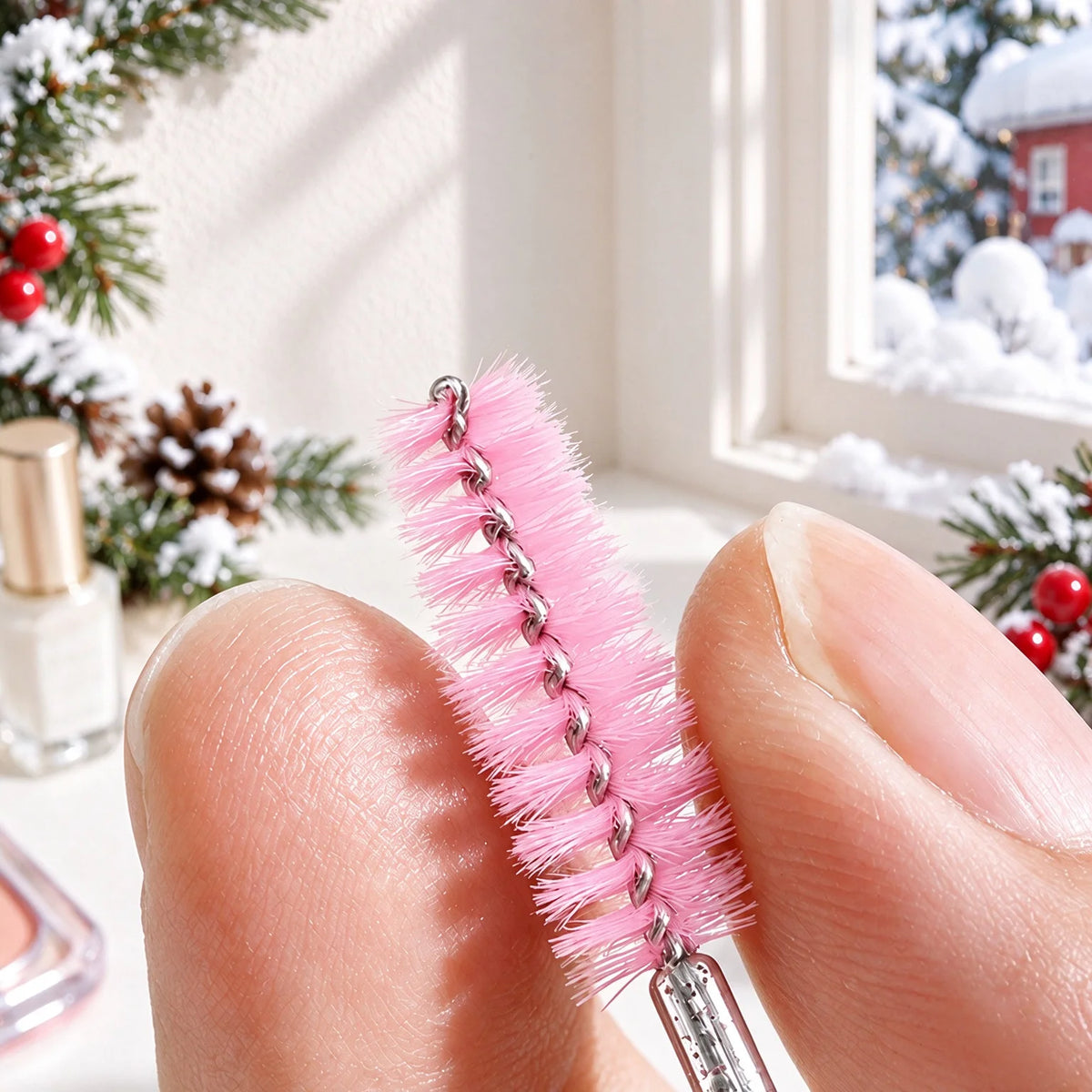 10Pcs Christmas Eyelash Brush with Tube Reusable Glitter Mascara Wand Spoolies for Lash Extension Eyebrow Xmas Stocking Stuffers