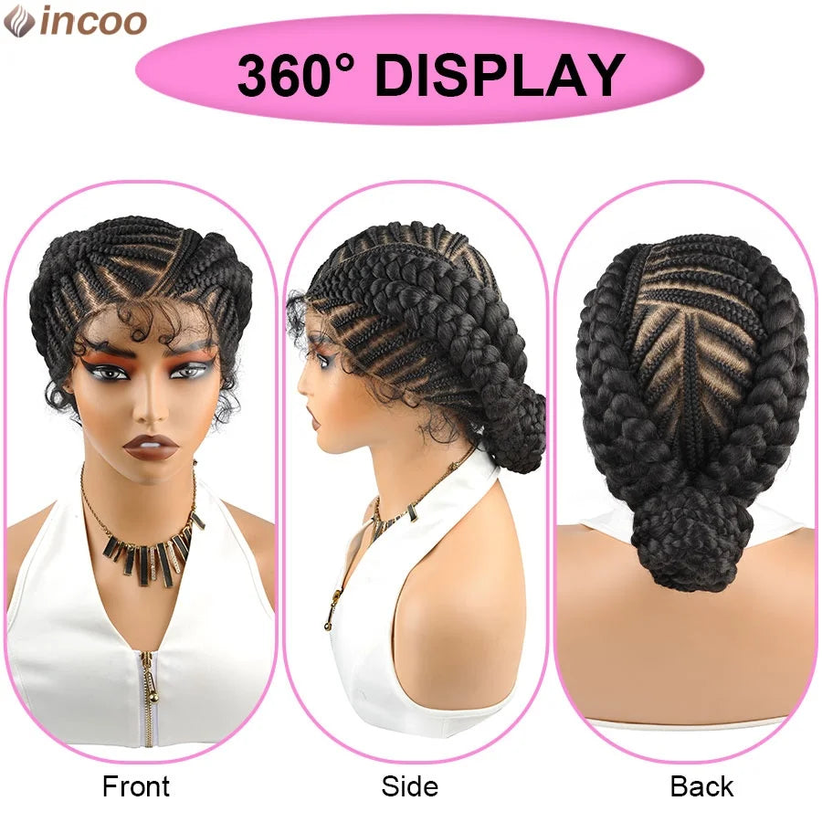 Short Bantu Knotless Braided Wigs Synthetic Full Lace Wig Box Braids Low Buns Wig Glueless Cornrow Braiding Hair Wigs For Women