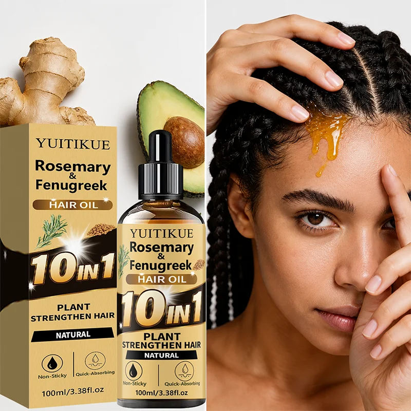 10‑in‑1 Herbal Hair Essential Oil Rosemary Fenugreek Extract Hydrating Nourish Scalp Moisturizer Silky Shine Hair‑Care Serum