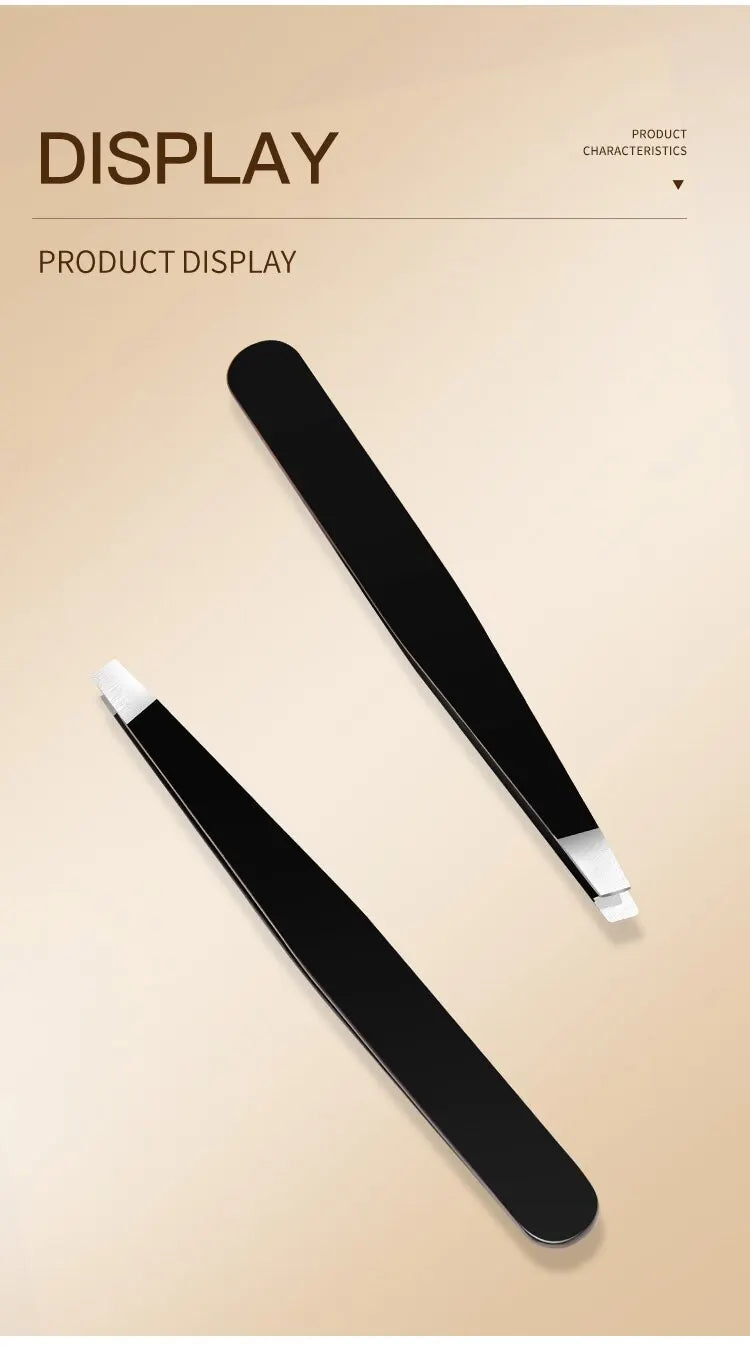 GECOMO Stainless Steel Black Eyebrow Tweezer with Slant and Flat Point Beauty Tools for Eyebrows & Ingrown Hair Removal