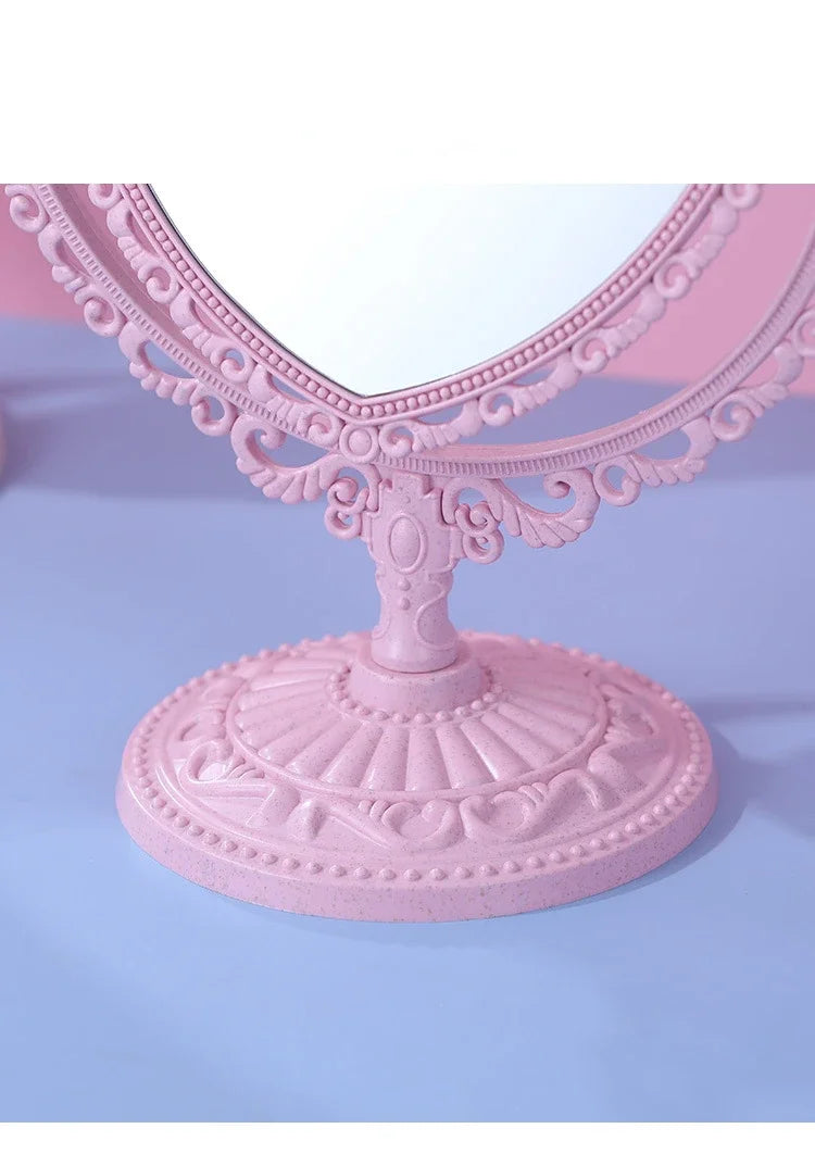 Pink Heart Shape European-Style Retro Make Up Mirror Lovely Girl Oval Princess Cosmetic Creative Retro Girls Student Dormitory