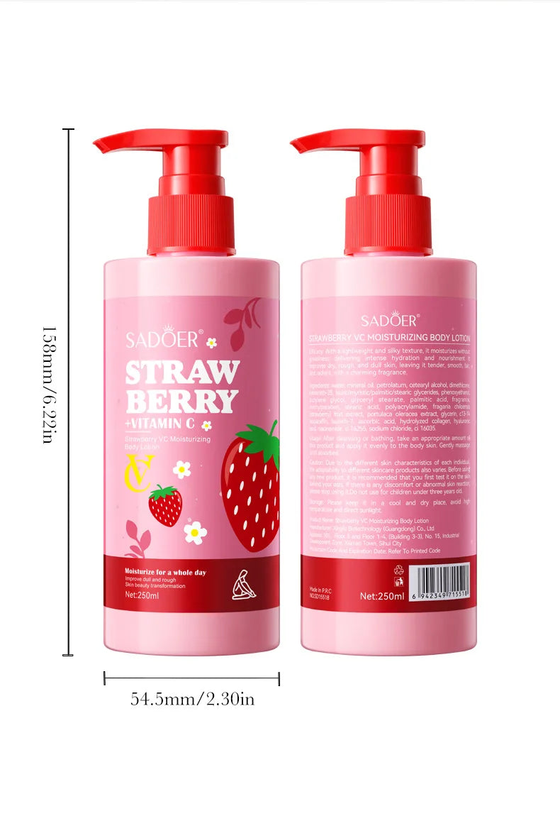 Strawberry VC Moisturizing Body Lotion Whitening Body Cream Lightening Skin Care Hand Cream Body Butter