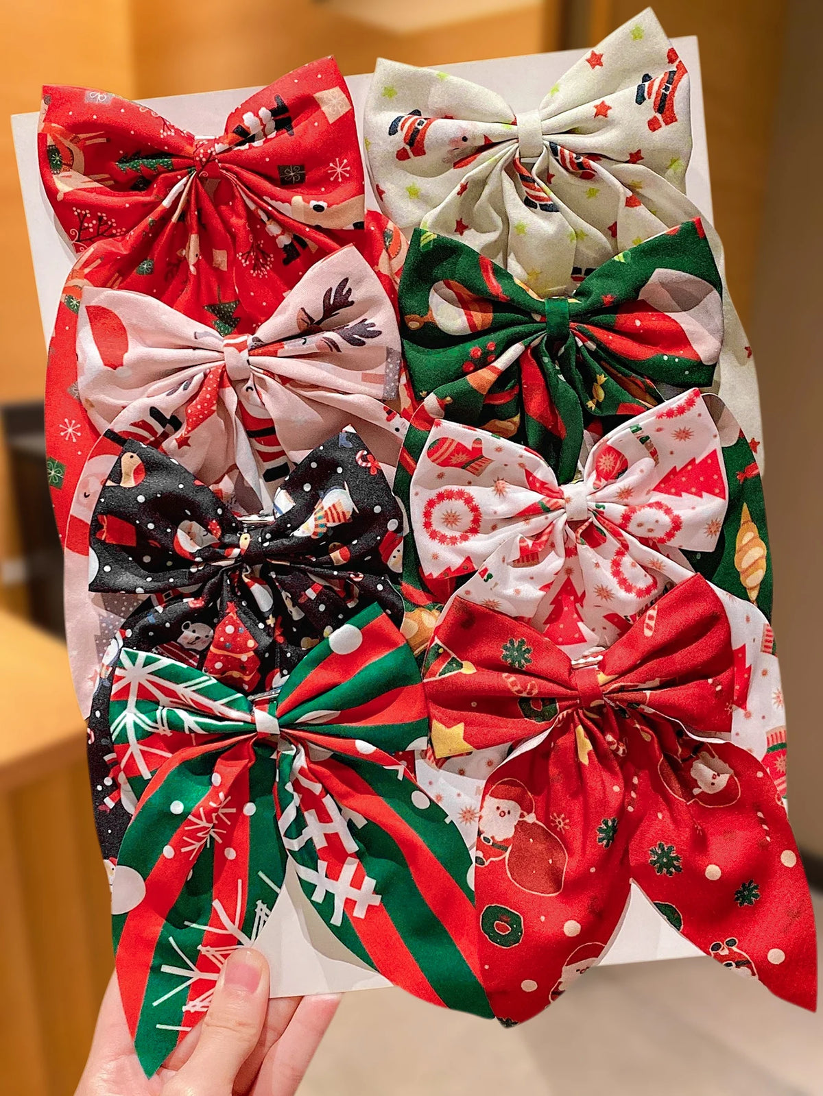 4/8Pcs Christmas Bow Hair Clips, Santa Elk Printed Ribbon Barrettes, Festive Side Clips for Half-up Hairstyle, Christmas Party &