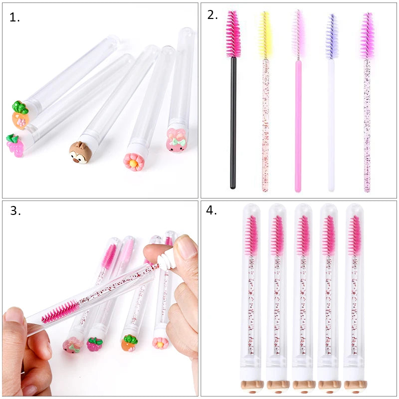 20Pcs DIY Christmas Eyelash Brush Tube Reusable Eyebrow Brush Dust-proof Lash Extension Supplies Stick Resin Decoration Handmade