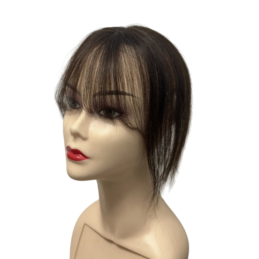 Invisible Human Hair Topper With Bangs Magic Tape Design Handmade Forehead Hairline Lace No Clips Bangs New Style