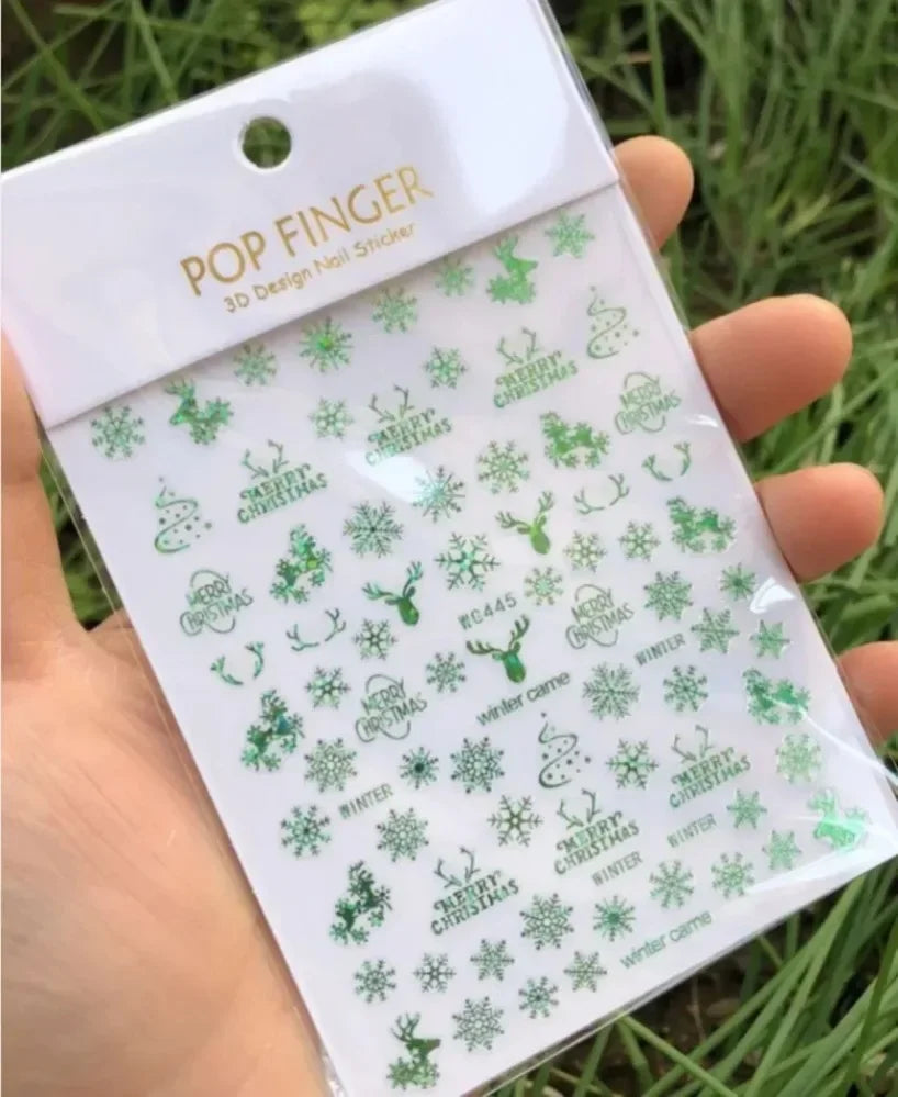5D White Snowflakes Embossed Nail Art Stickers Winter Charm Decals Self Adhesive Christmas New Year Slider Decoration Manicure