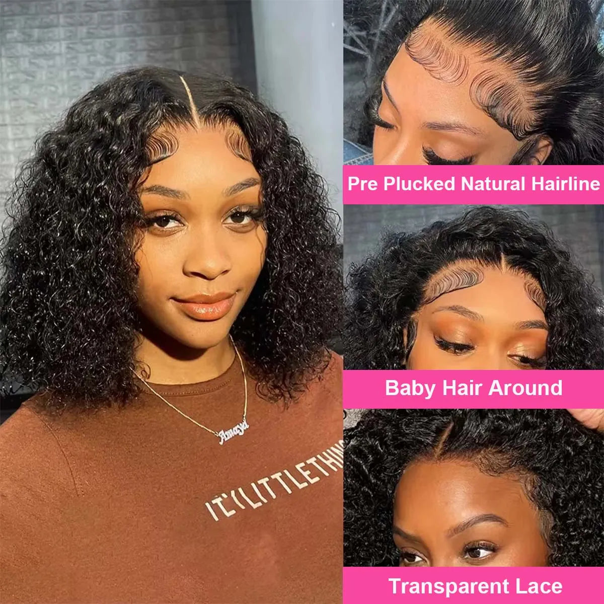 Deep Curly 13x4x1 Lace Bob Wigs Water Wave Drawstring Glueless Wig Human Hair Wear And Go 200% Density T Part Lace Short Bob Wig