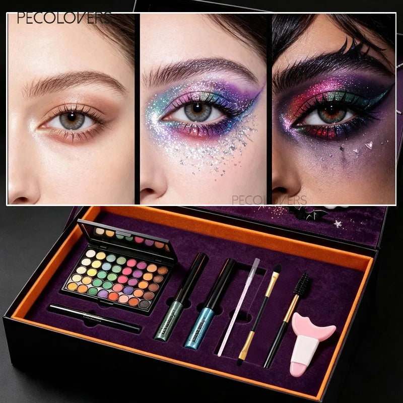 8PCS Face Set, Multi-color Eye Shadow Plate+eye Black+eyeliner Pen+makeup Tools, Waterproof and Durable, Halloween Makeup