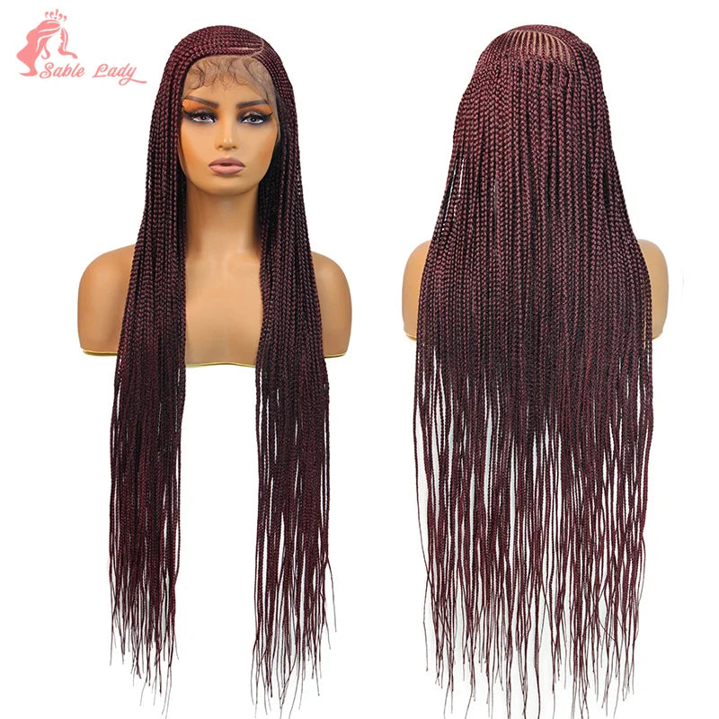 Faux Locs Crochet Cornrow Braided Wig Synthetic Full Lace Knotless Box Braids Wig Side Part Lace Wig Box Braided Wig for Women