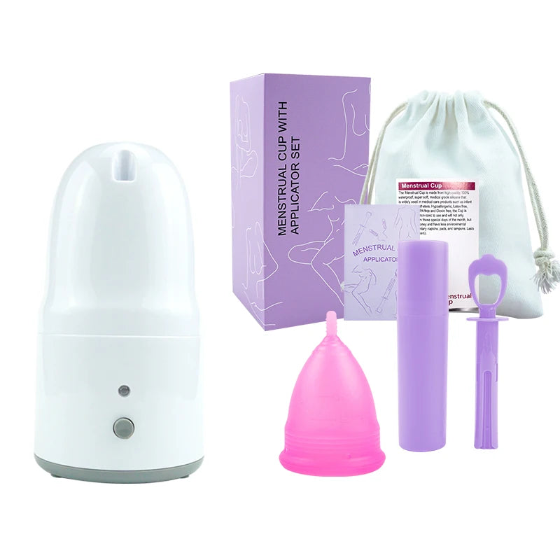 Certified Cup Kit Steam Sterilizer Applicator Reusable Soft Silicone Lady Cup Sterilization Women Health Care Feminine Hygiene