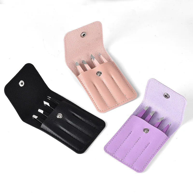 Stainless Steel Eyelash Tweezers 4 Pcs Can Precisely Facial Hair and Debris, Makeup Tools, Comes with a Folding Bag