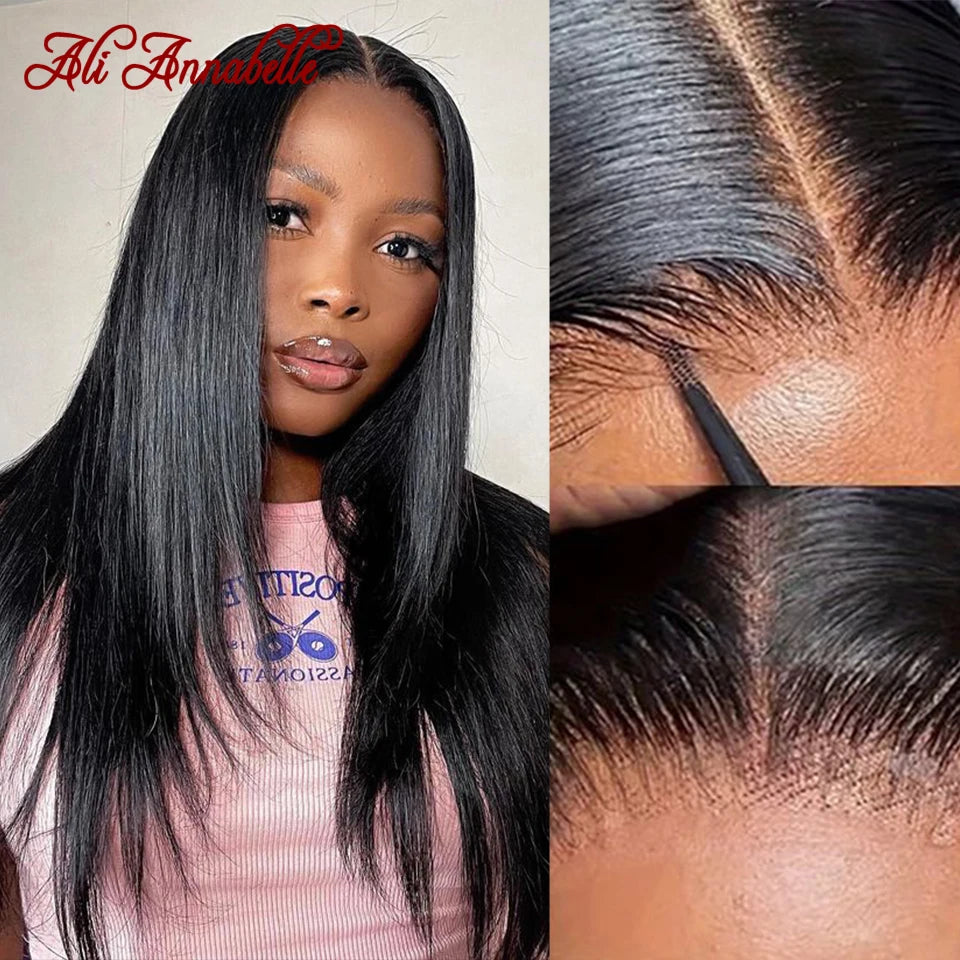 Wear Go Wigs 6x5 Pre Cut Lace Straight Hair Layered Cut Glueless Wigs Human Hair Wigs For Women Ready To Wear Pre Bleached Knots