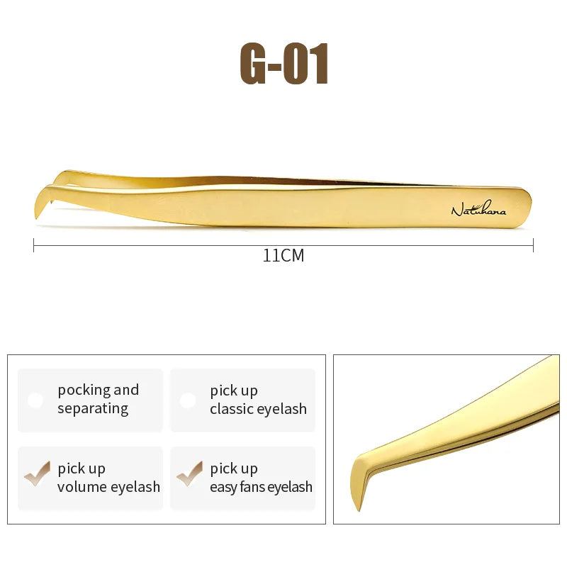 NATUHANA Professional for 3D Tweezers Stainless Steel Volume Eyebrow Tweezer False Eyelash Extension Tweezers for Makeup Tools