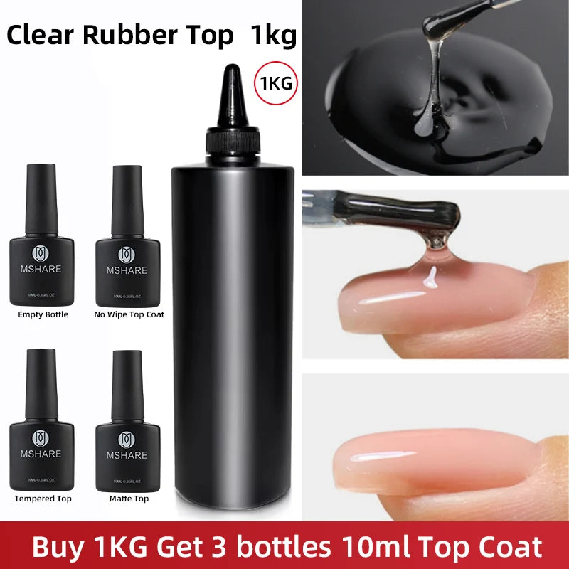 MSHARE 1kg /500g Tpo Free Non Wipe Top Coat Tempered Top Gel Shiny Hard Gel Polish No Sticky Layer Soak Off Refill Big Volume