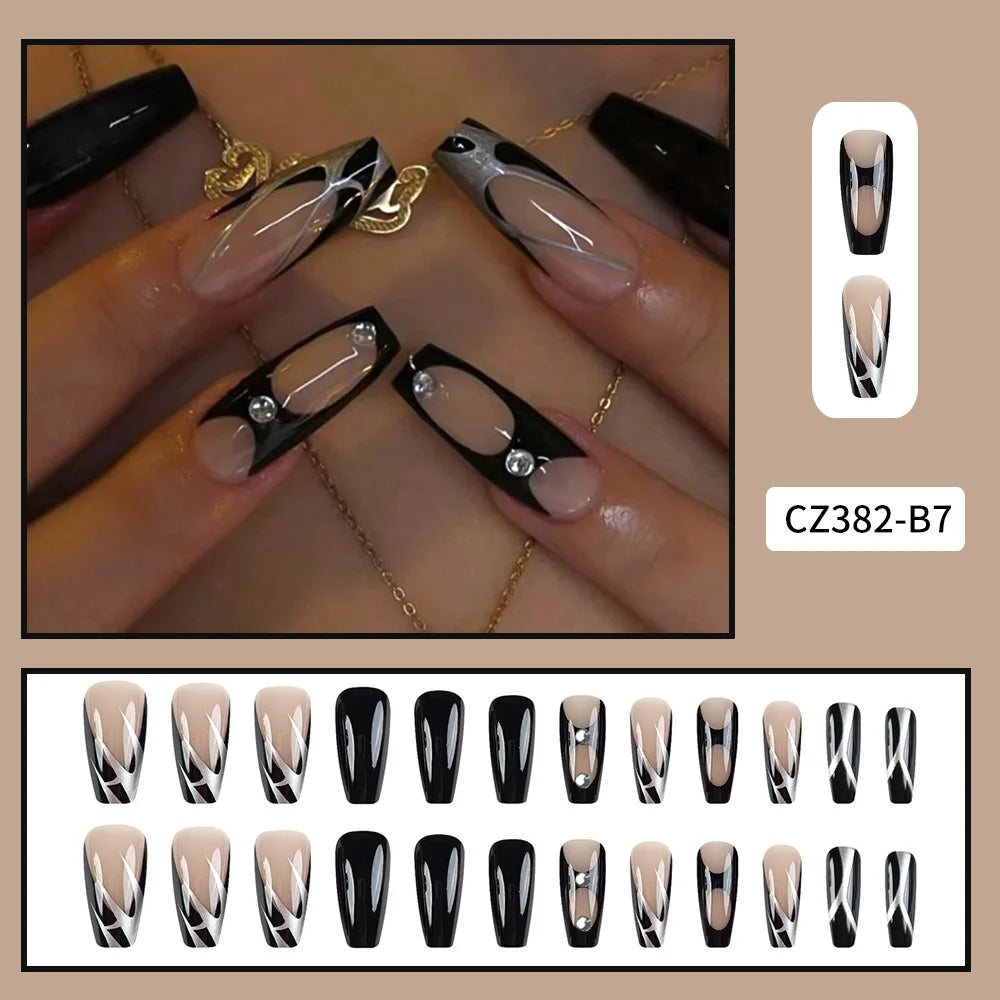 Black Cool Fake Nails Halloween Bat Press on Nails Almond Decorated Nail Tips Rivet Bow False Nails 24pcs Reusable Acrylic Nails