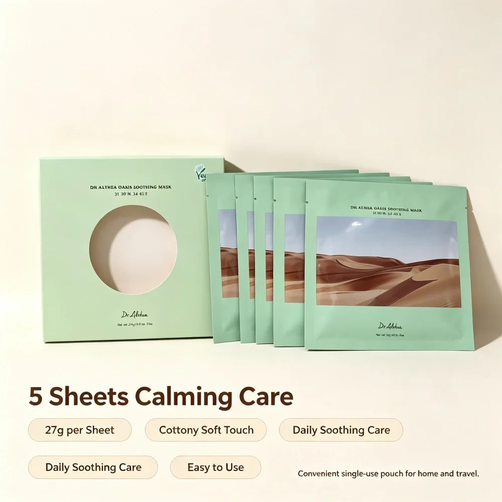 Dr.Althea Oasis Soothing Face Mask 5pcs Vegan, Resurrection Plant Hydrating Mask Sheet for Dry Sensitive & After Sun Skin