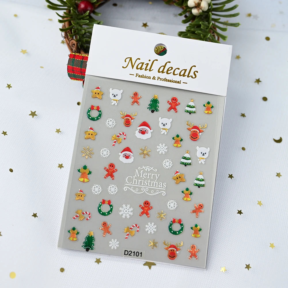 1pcs Laser Glitter Silver Purple Christmas Tree Crystal Ball Nail Sticker 5D Embossed Snowflake Christmas Nail Decals Nail Parts