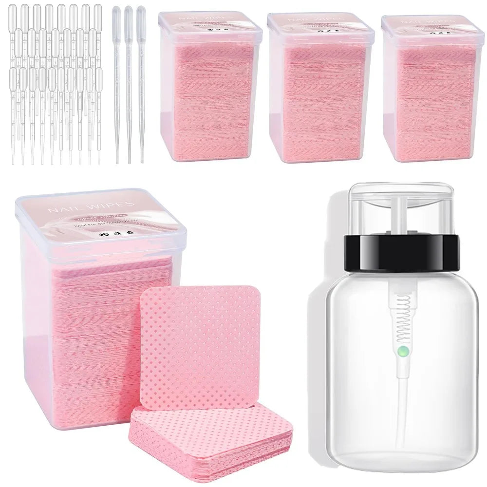 Nail Polish Remover Wipes with Dispenser, 600pcs for Gel Nails with Pump and 30 Pipettes