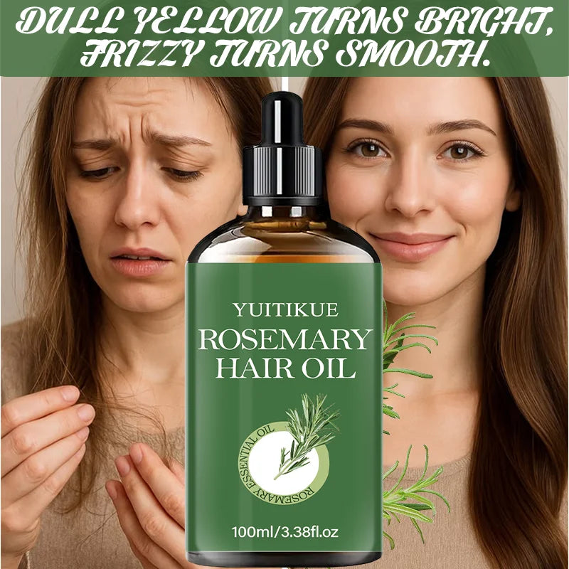 YUITIKUE 100ml Rosemary Hair Oil, Natural Nourishing Scalp Serum, Strengthening Hair, Frizz Control & Shine Boost for Daily Care
