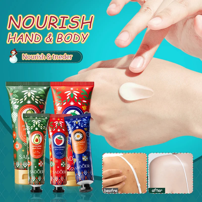 Holiday Christmas Skincare Trio: Moisturizing Hand Cream + Body Lotion + Lip Balm Set |   Festive Fragrance, Soothing for Dry Skin