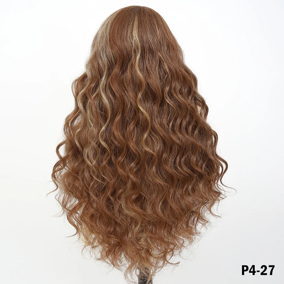 13x6 HD Synthetic Blend Lace Front Wig 30 Inch Long Deep Wavy Ombre Blonde Ginger for Afro Women Heat Resistant Cosplay Wig