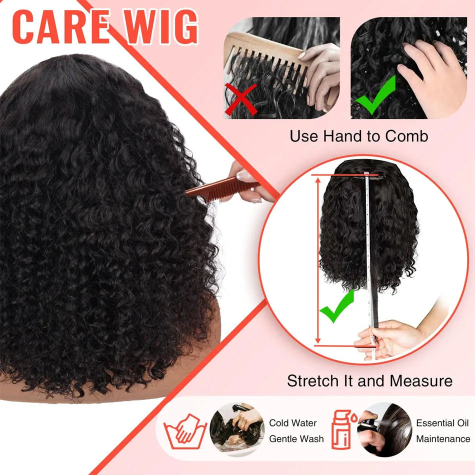 13X6 Kinky Short Curly Bob Wig 16 Inch Lace Frontal Wig Human Hair Deep Curly 13x4 HD Transparent Lace Closure Wigs Pre Plucked