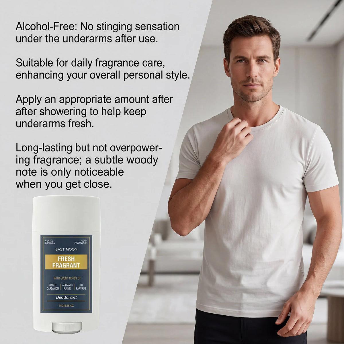 Fresh Fragrant Deodorant Stick for Men, Gentle Formula Odor Protection, Cardamom Papyrus Natural Scent Body Deodorant