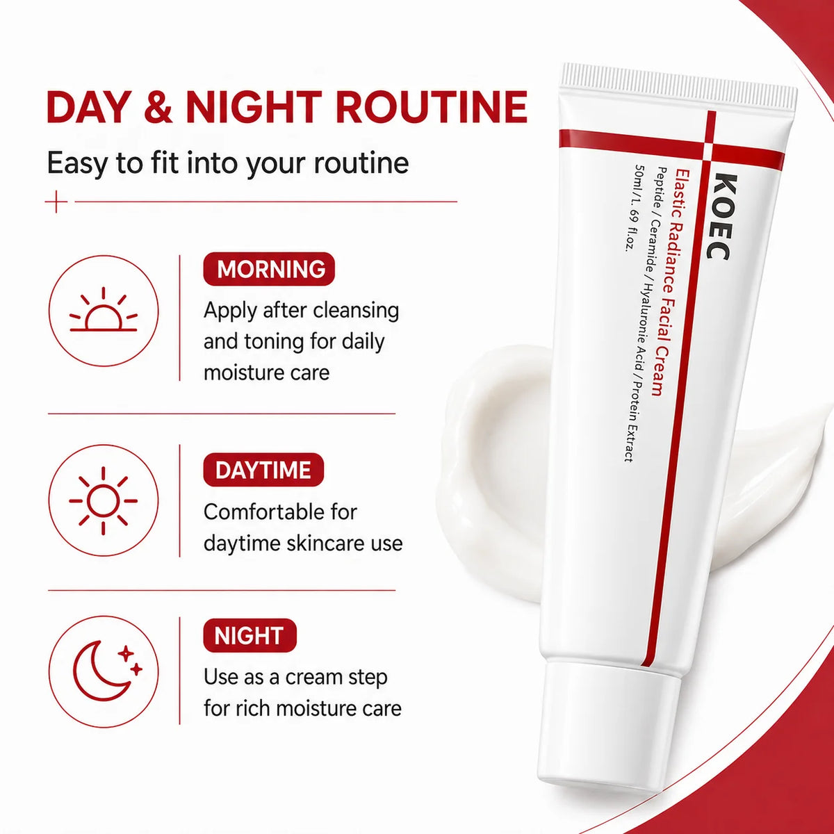 KOEC Elastic Radiance Facial Cream with Peptides, Ceramides & Centella Asiatica | Soothing Moisturizer for Face Cream, 1.69 Fl. oz