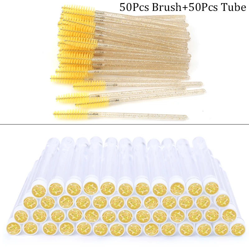 50/100pcs Diamond Eyebrow Brush Tube Disposable Eyelash Brush Reusable Crystal Eyelash Brush Replaceable Dust-proof Makeup Sets