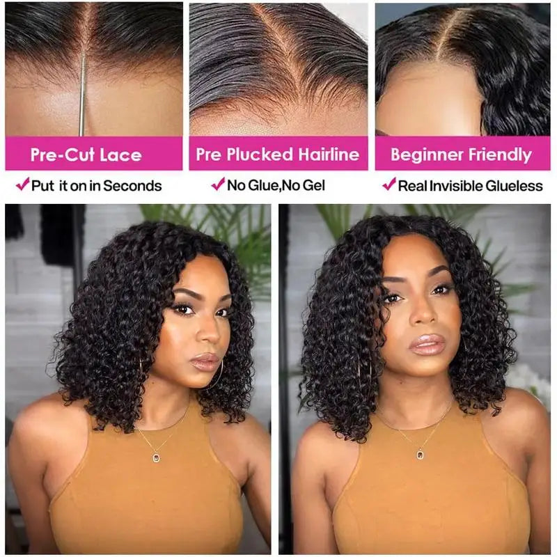 220% Curly Deep Wave 5x5 HD Lace Front Wigs Short Bob Wig 14 16 Inch Brazilian Glueless Human Hair Transparent Lace Frontal Wig