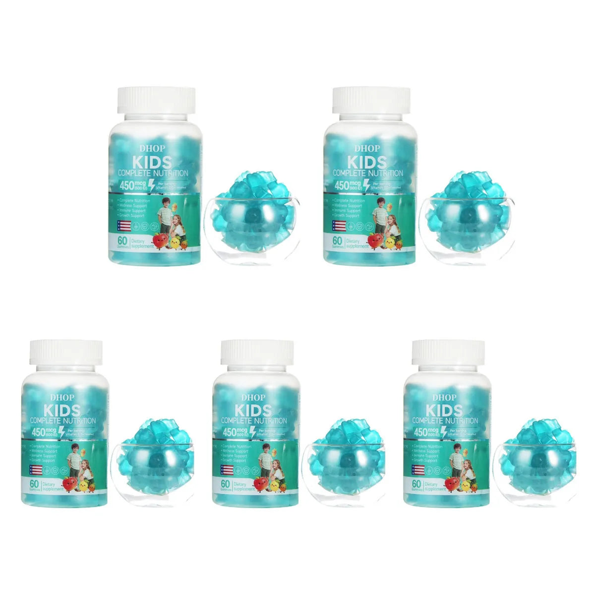 DHOP Kids Multivitamin Gummies Vitamin D3 C Zinc B Vitamins Immune Support Daily Wellness Nutrition Fruit Flavor 60 Gummies