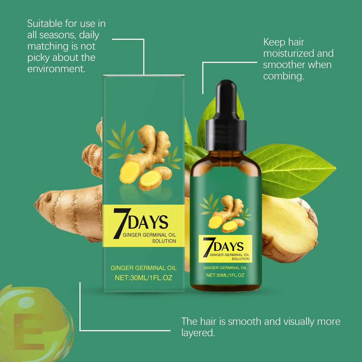 7 Days Fast Ginger Hair Growth Serum Prevent Hair Loss Scalp Treatment Thicker Longer Hair for Accelerate Growth