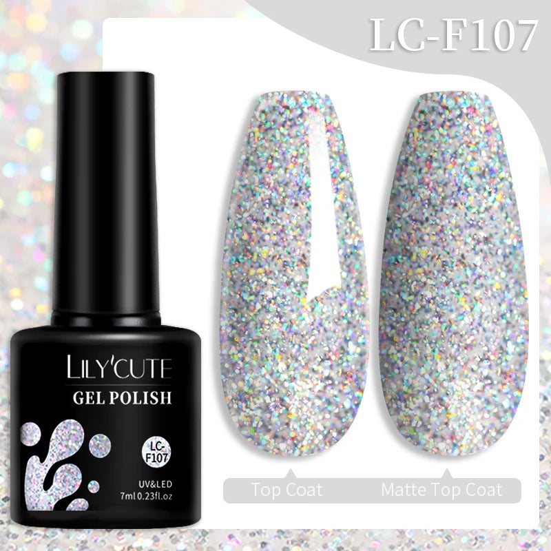 LILYCUTE 7ml Champagne Rose Gold Glitter Gel Nail Polish Colorful Sparking Long Lasting Manicure Soak Off Nails Art Gel Varnish