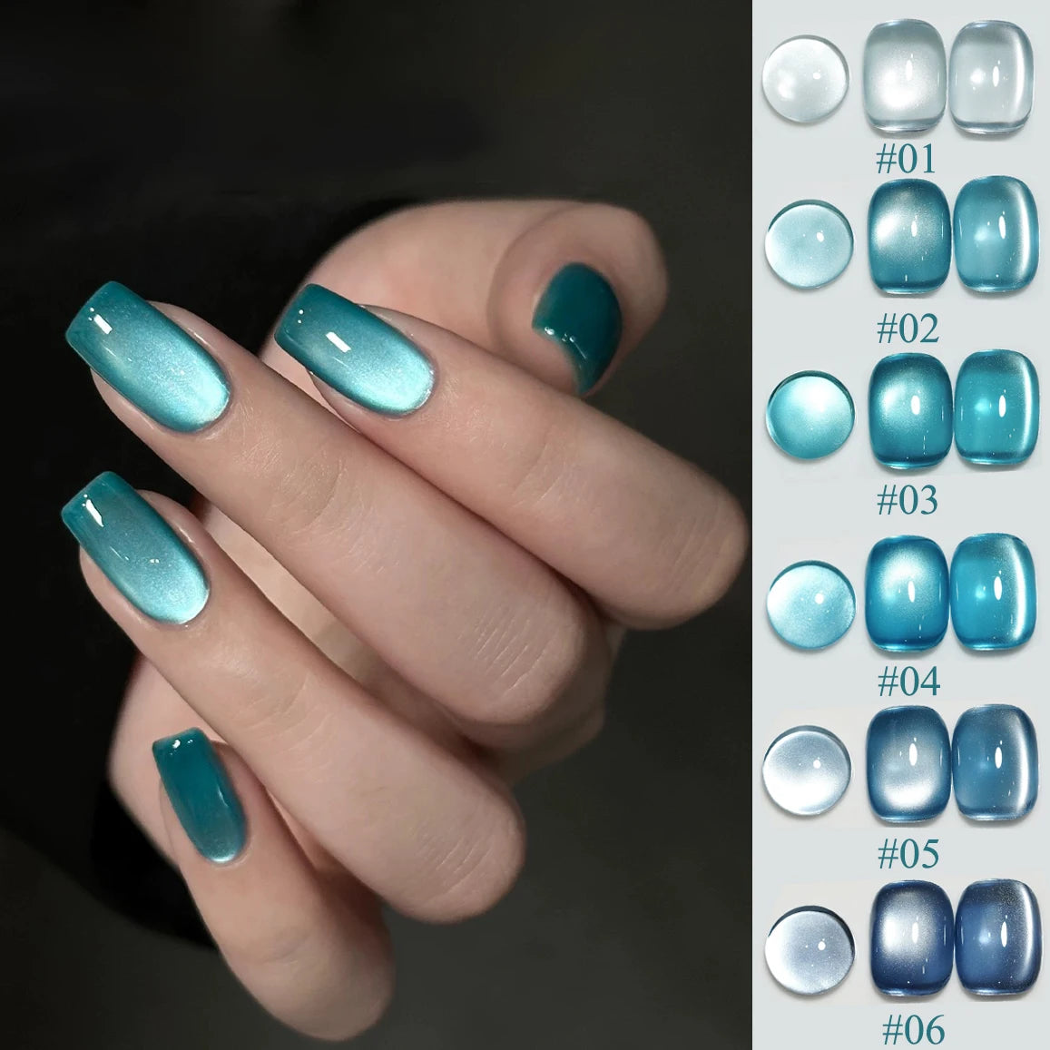 1-12pcs TC Summer Blue Glass Bead Cat Eye Gel Nail Polish Flash White Spar Nude Color Magnet Nail Art Gel Salon Christmas Nails