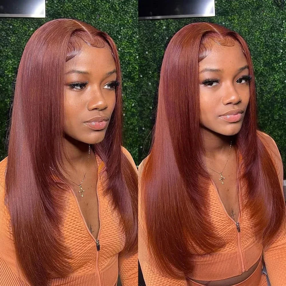 Straight Lace Front Wigs Synthetic Layered Cut Natural Black /Reddish Brown Inner Buckle Lace Frontal Wigs For Black Women