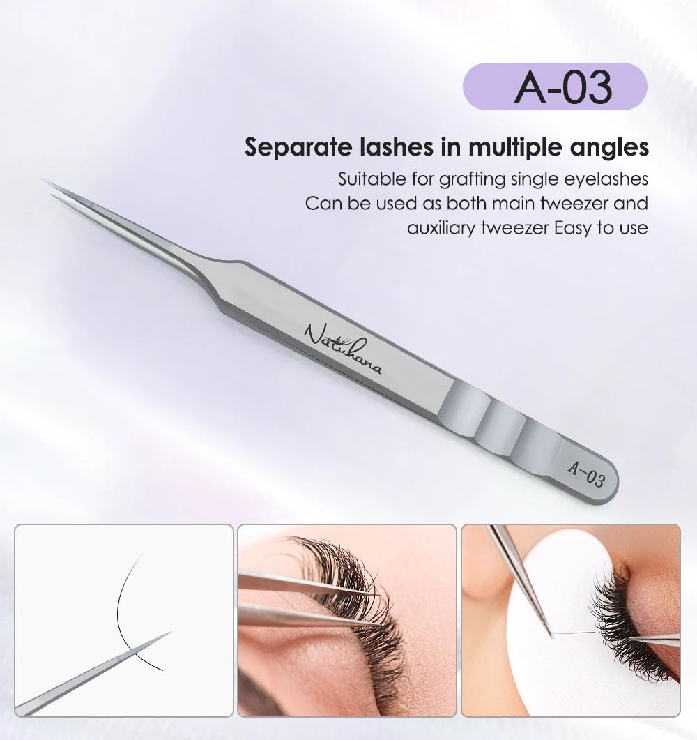 NATUHANA Anti-Static Lash Tweezers High Precision Stainless Steel Eyelash Extension Isolation Volume Tweezers Professional Tools