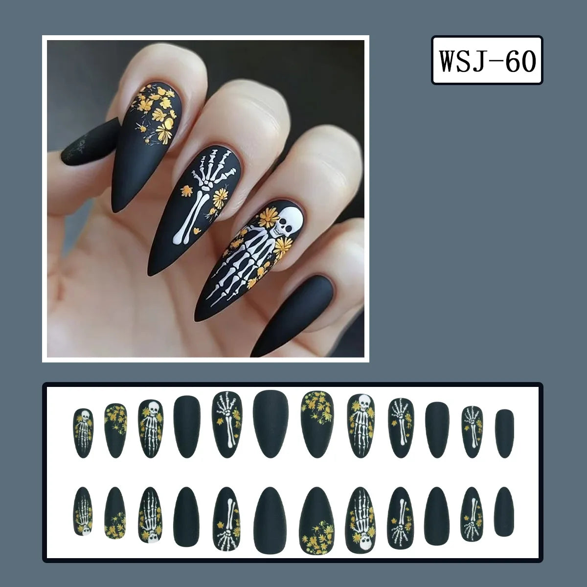 24pcs Simple Almond Press on Nails Cute White Ghost Bat Decor False Nails Wearable Reusable Spicy Cool Halloween Fake Nail Tips